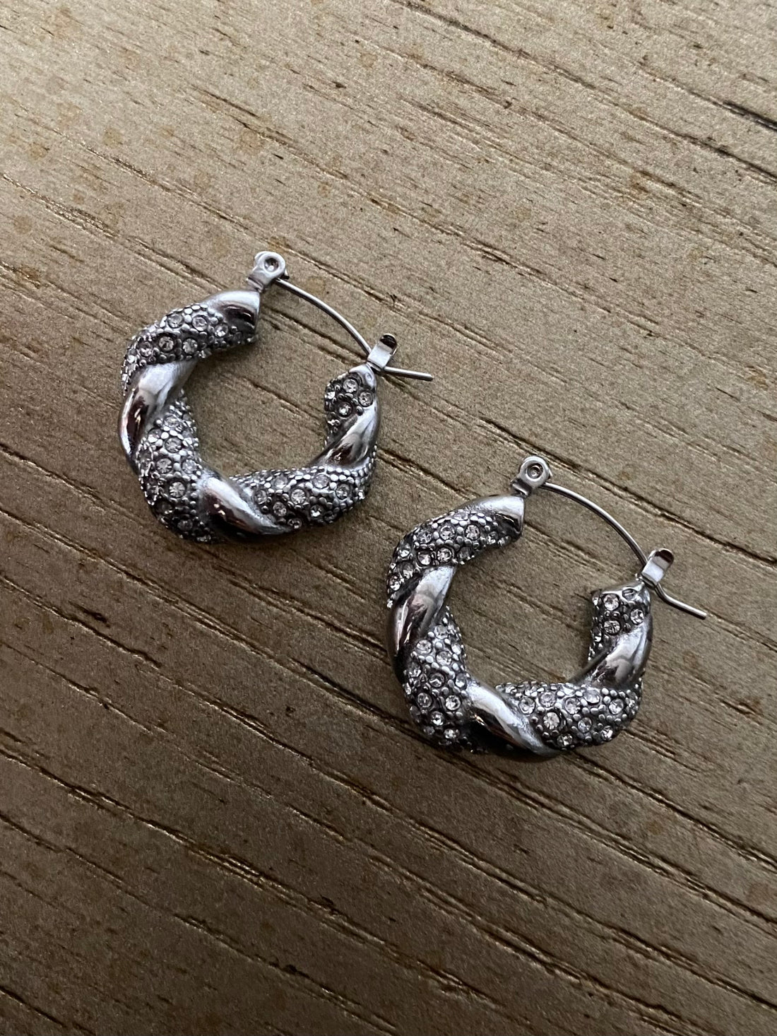 Stainless Steel CZ Twisted Hoop Earrings
