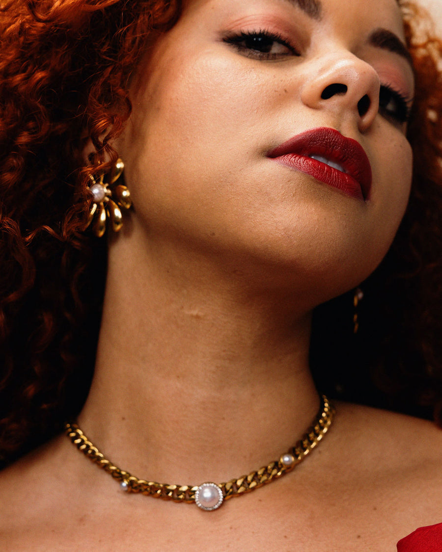 Diamante Pearl 18k Gold Plated Cuban Necklace