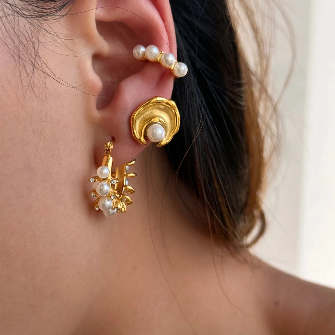 Adorned Pearl Hoop Earrings
