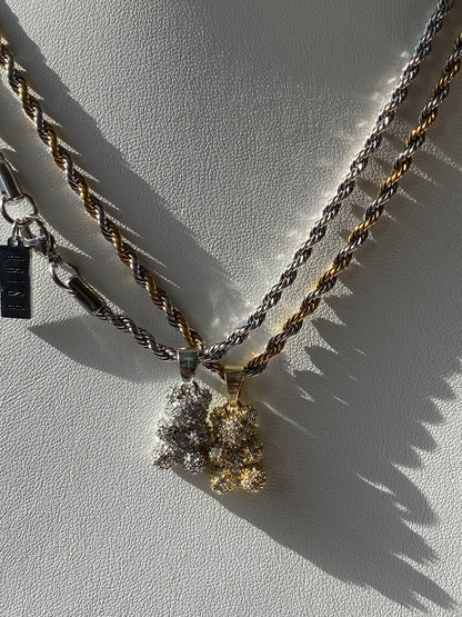 Two-Tone Iced Out Teddy Bear Necklace - GRISÉ NYC 3