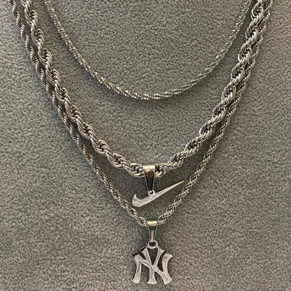 NY Yankees Stainless Steel Rope Chain Necklace