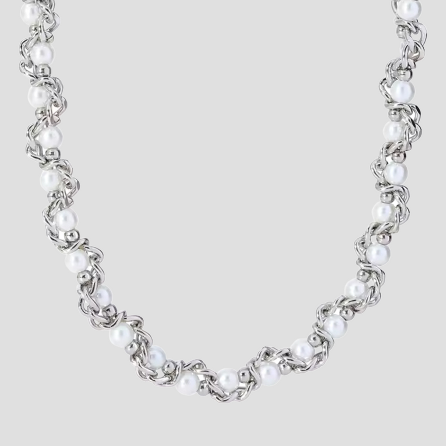 Freshwater Pearl Steel Baroque Chain Necklace