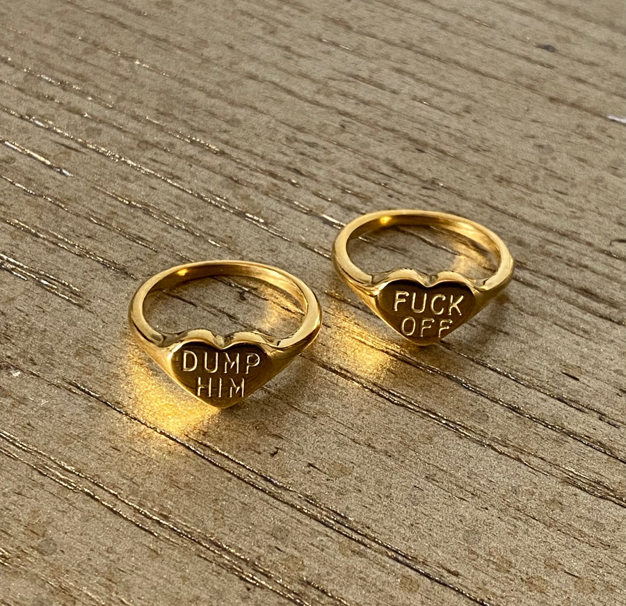 'Fuck Off' Signet 18k Gold Plated Ring