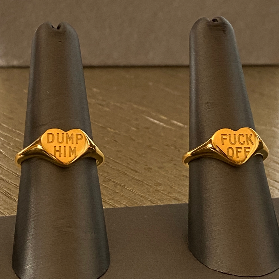 'Fuck Off' Signet 18k Gold Plated Ring