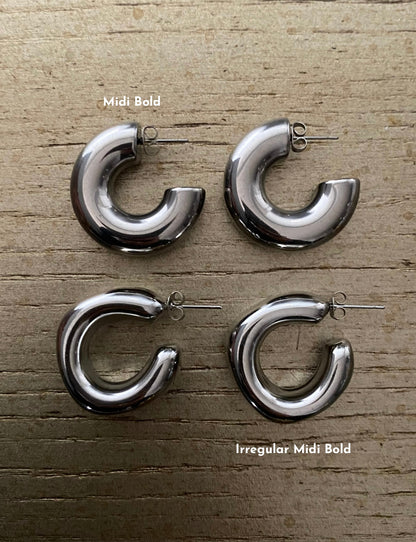 Midi Bold Steel Hoop Earrings