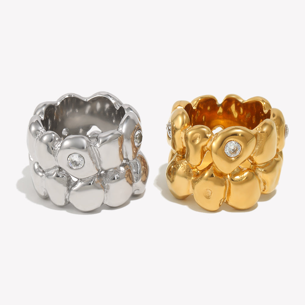 GRISÉ NYC cloud nugget ring gold and silver stainless steel cubic zirconia dome rings