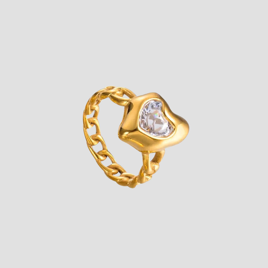 Gemstone Heart Link 18k Gold Plated Ring