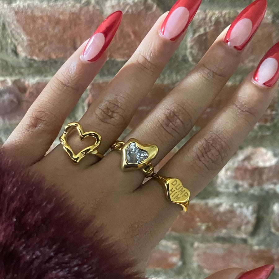 Gemstone Heart Link 18k Gold Plated Ring