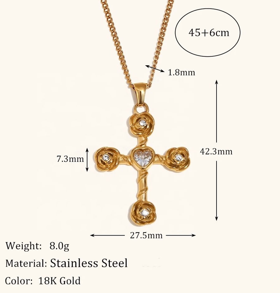 Heart Gemstone Cross Necklace