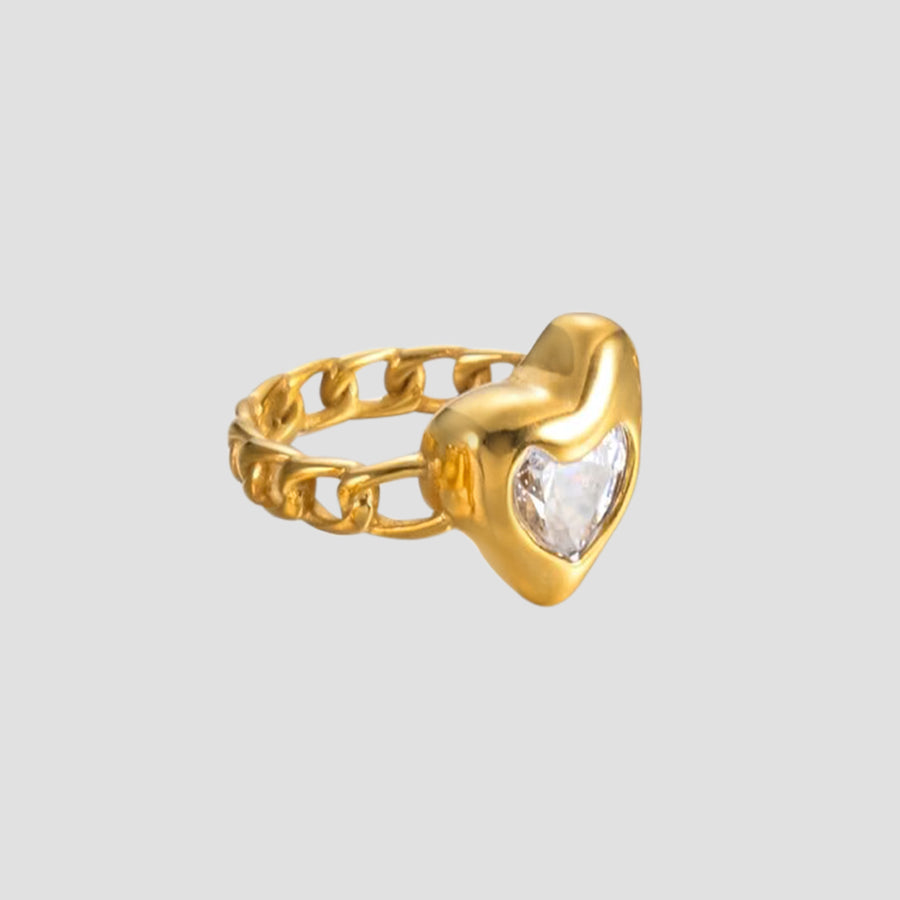 Gemstone Heart Link 18k Gold Plated Ring