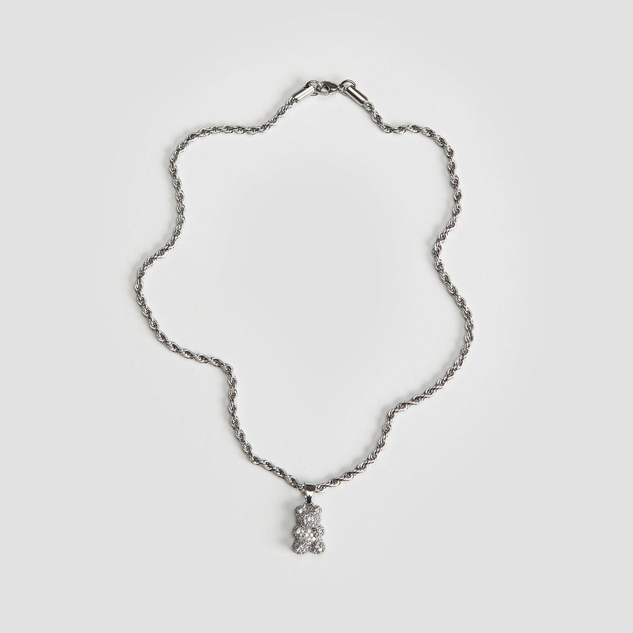 Iced Teddy Bear Pendant Rope Chain Necklace