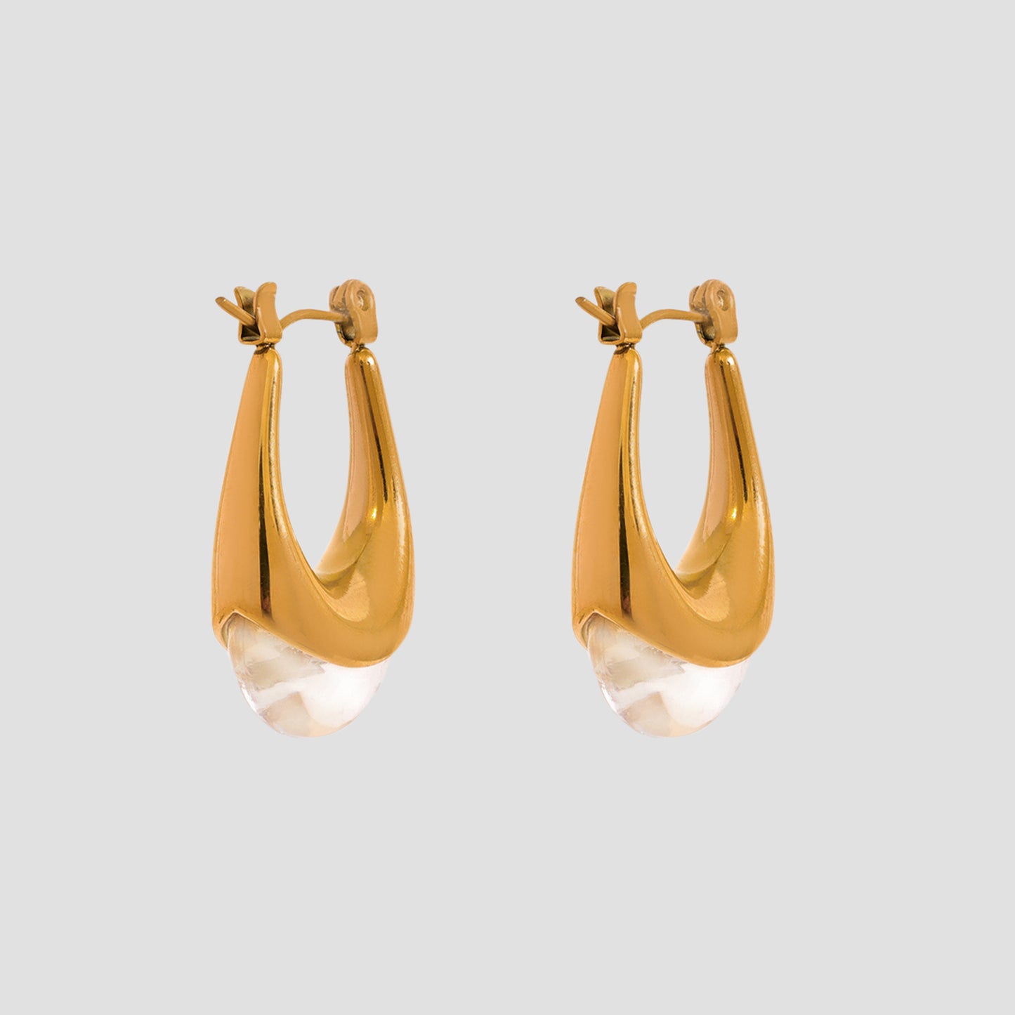 Resin Oval Earrings - Clear/Gold