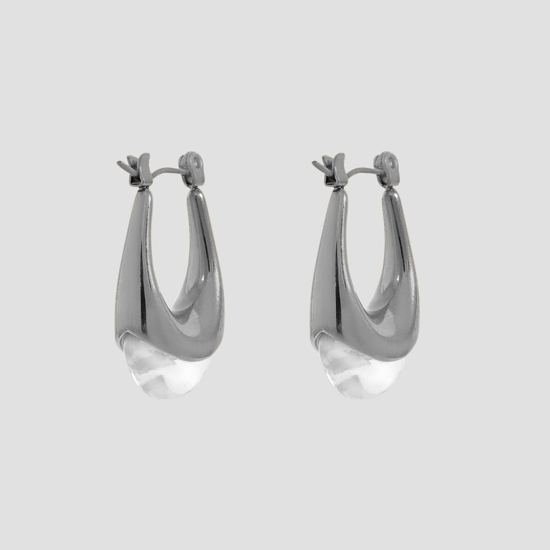 Resin Oval Earrings - Clear/Silver - GRISÉ NYC 3