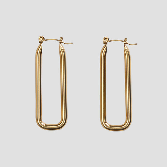 Oblong Rectangle Earrings - Gold