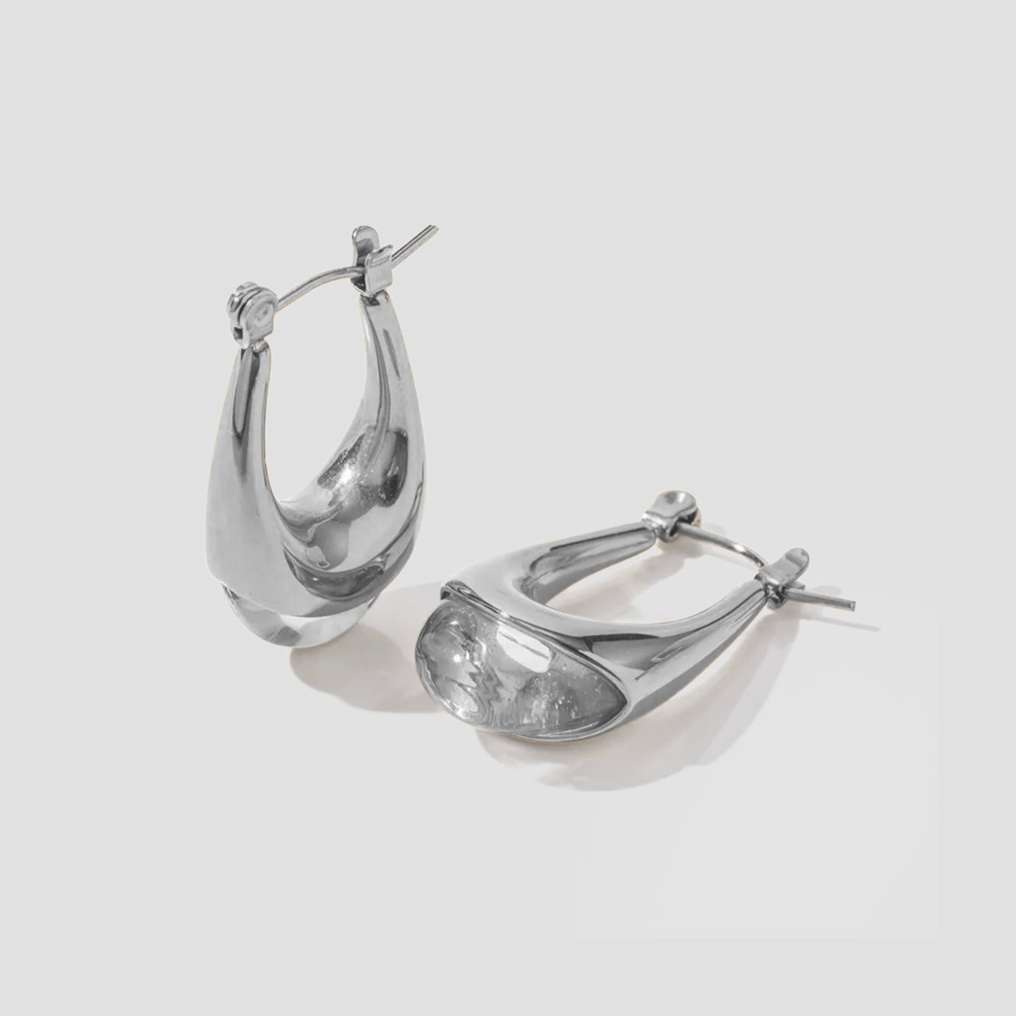 Resin Oval Earrings - Clear/Silver