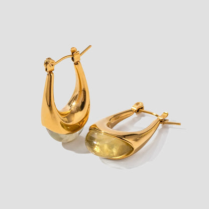 Resin Oval Earrings - Sage/Gold