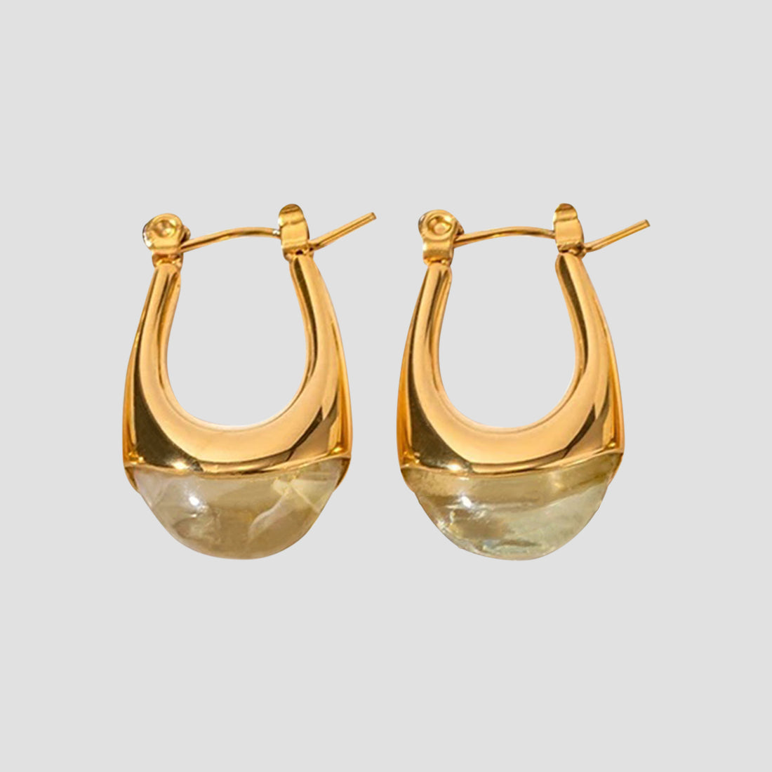 Resin Oval Earrings - Sage/Gold
