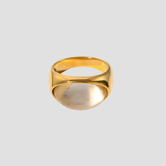 Transparent Resin Stone 18k Gold Plated Ring