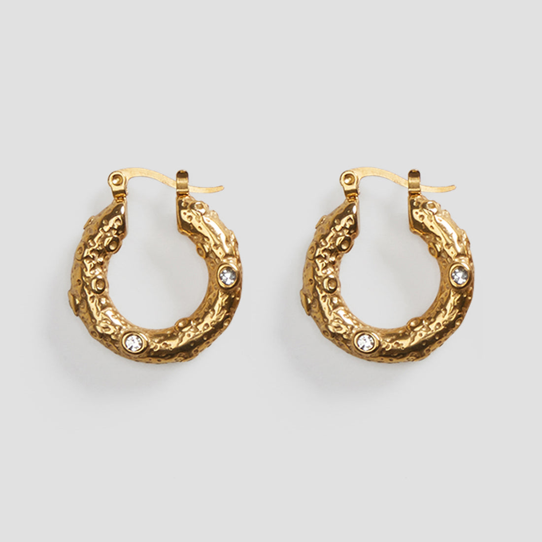 Rugged CZ 18k Gold Hoop Earrings