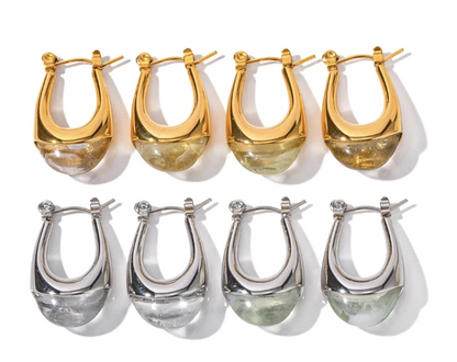 Resin Oval Earrings - Clear/Gold