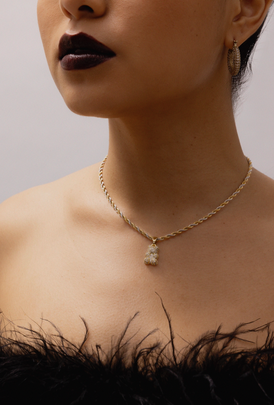 Two-Tone Iced Out Teddy Bear Necklace - GRISÉ NYC 4