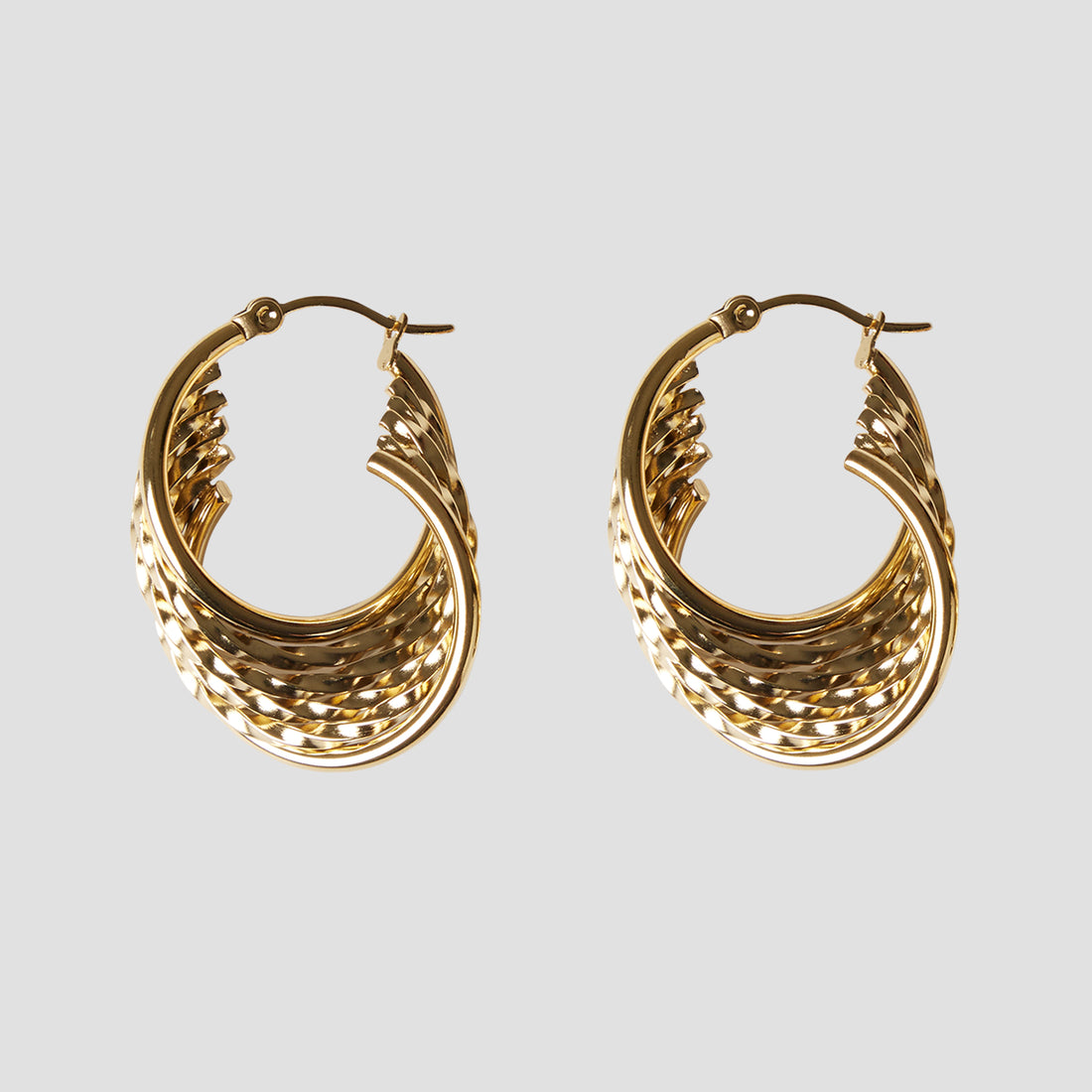Irregular Twist 18k Gold Oval Earrings