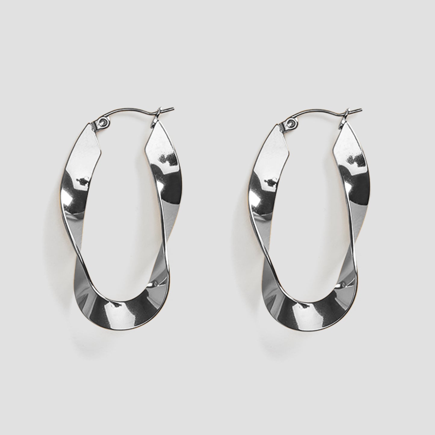 Twisted Oblong Earrings - Silver