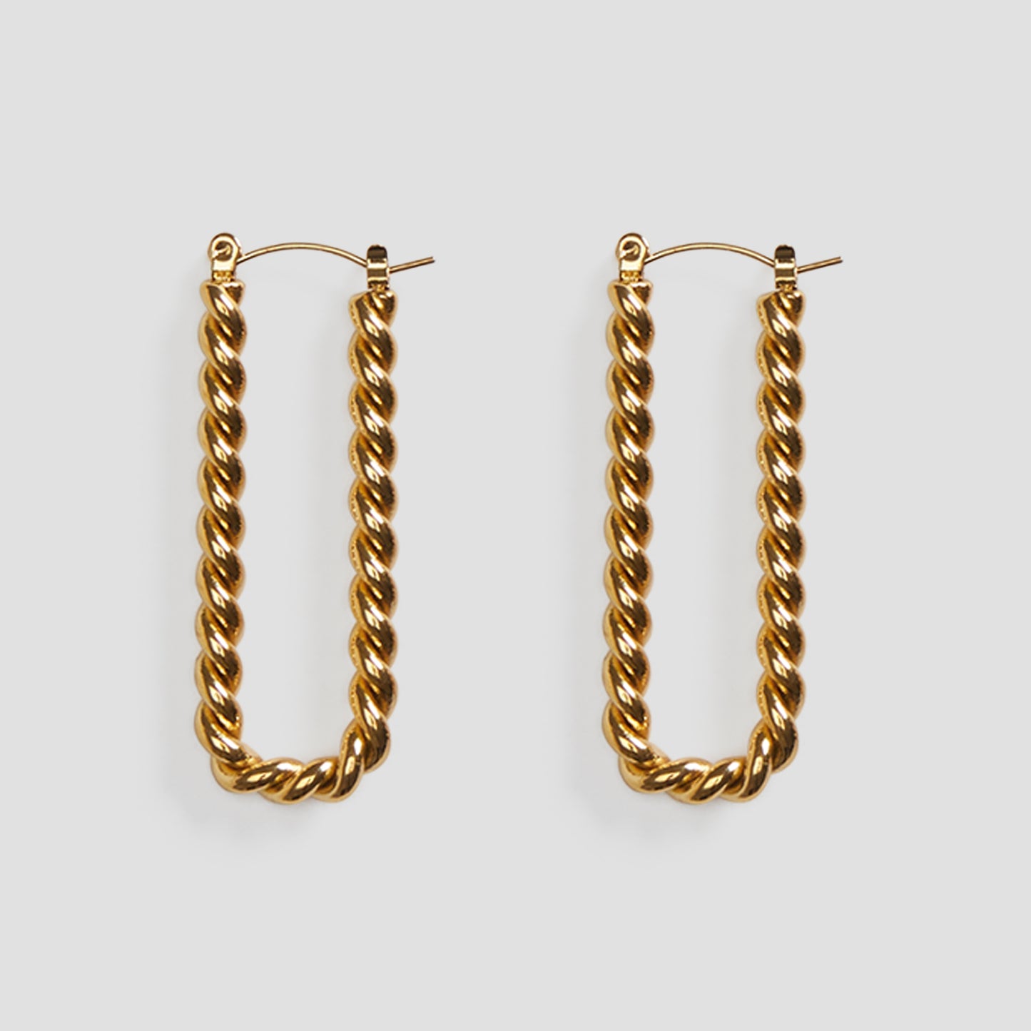 Twisted Oblong Rectangle Earrings - Gold