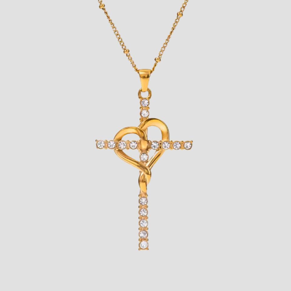 GRISÉ NYC Amour Cross Pendant Necklace 18k gold plated stainless steel cubic zirconia