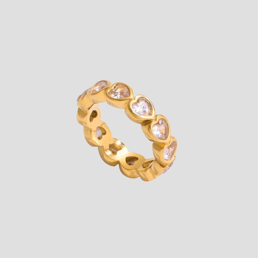 GRISÉ NYC Amour Heart Eternity Ring 18k gold plated stainless steel heart cubic zirconia band