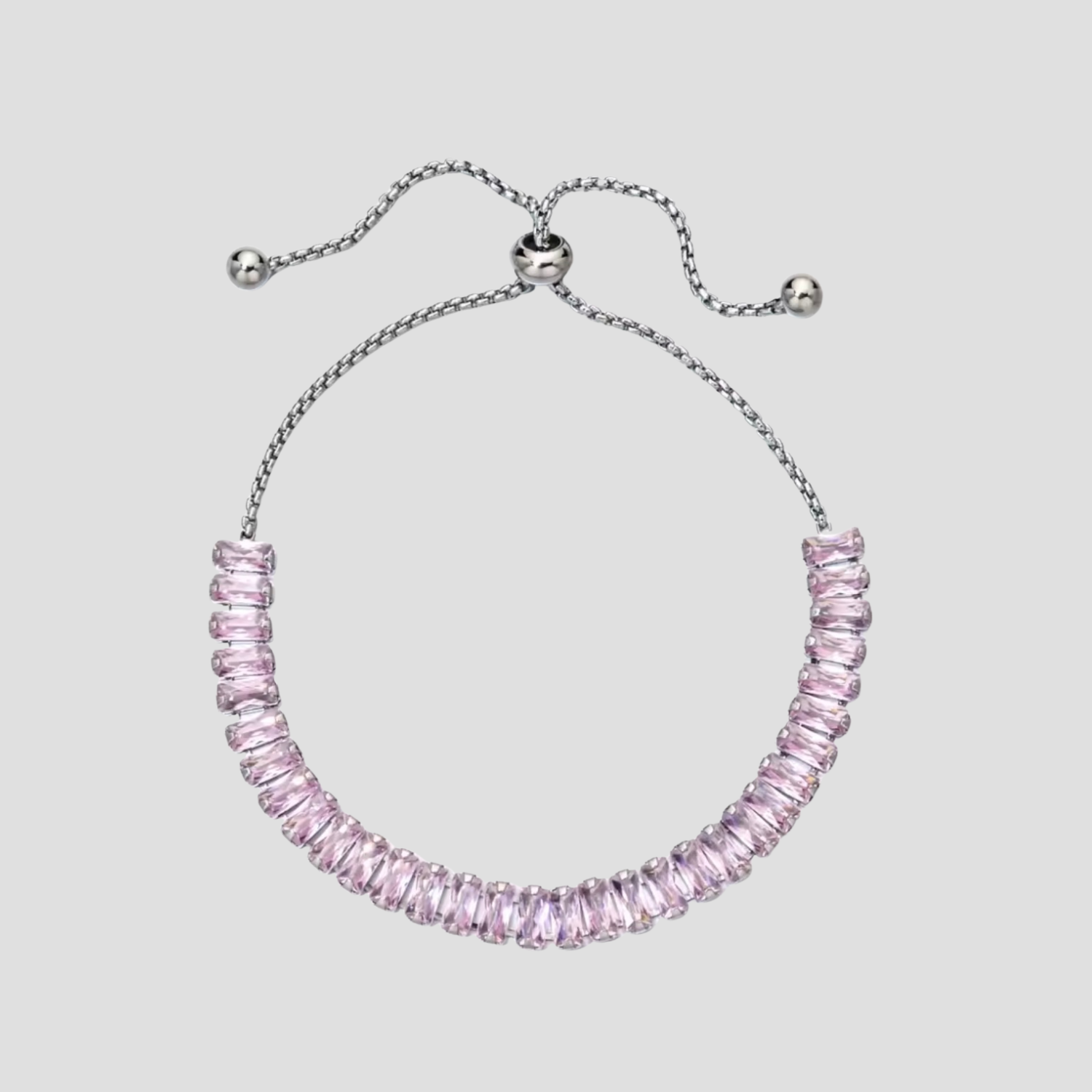 Blush pink baguette adjustable tennis bracelet stainless steel GRISÉ NYC