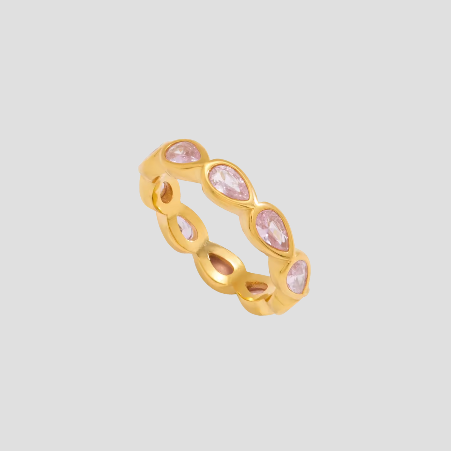 GRISÉ NYC Blush Prism Bezel Eternity Ring 18k gold plated stainless steel pink cubic zirconia