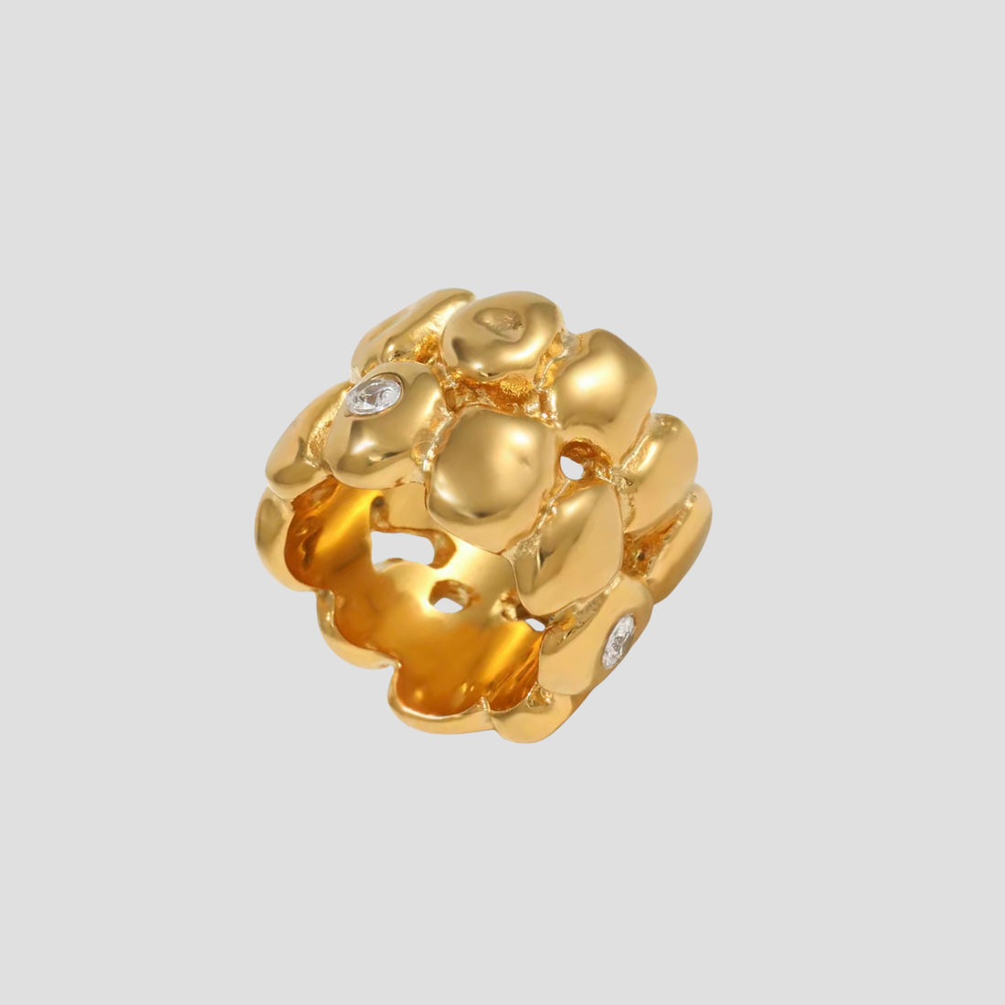 GRISÉ NYC Cloud Nugget Ring 18k gold plated stainless steel textured dome ring with cubic zirconia stones