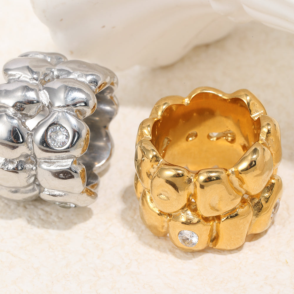 GRISÉ NYC cloud nugget ring 18k gold plated stainless steel cubic zirconia dome rings
