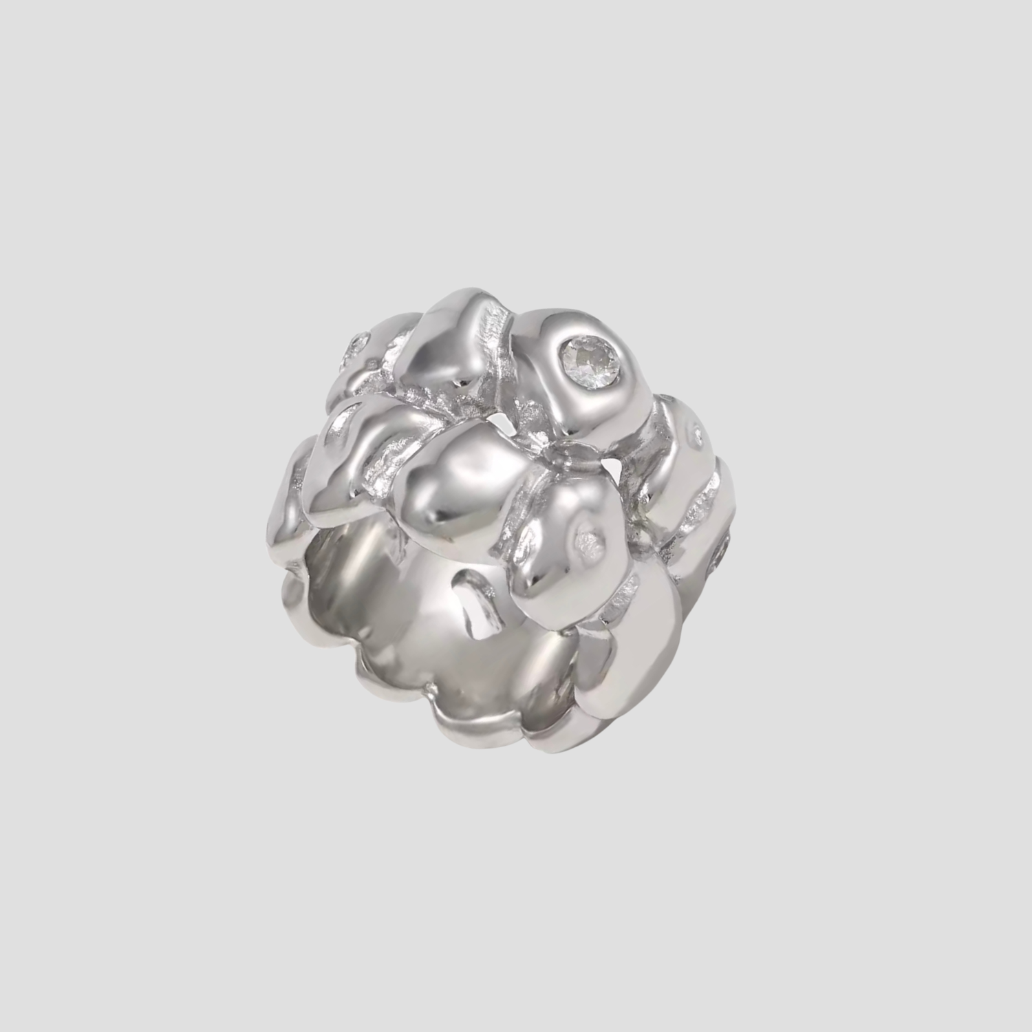GRISÉ NYC Cloud Nugget Ring silver stainless steel textured dome ring with cubic zirconia stones