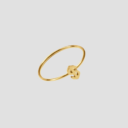 Side profile of Dainty Money Dollar Ring by GRISÉ NYC highlighting its sleek 18k gold plated minimalist band