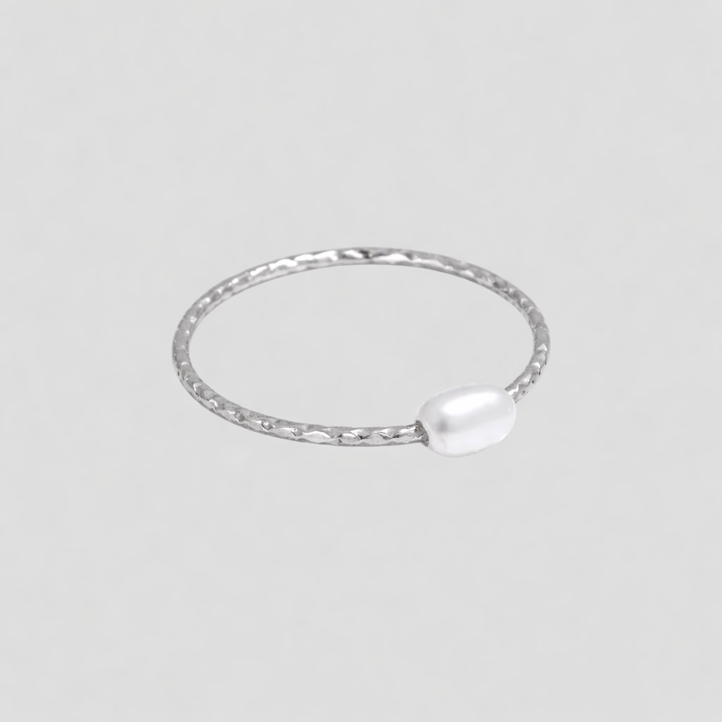 GRISÉ NYC dainty single pearl silver ring stainless steel minimal stacking ring