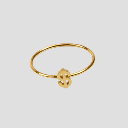 Dollar Sign Ring in 18k gold plated stainless steel featuring a minimalist dollar symbol design by GRISÉ NYC.