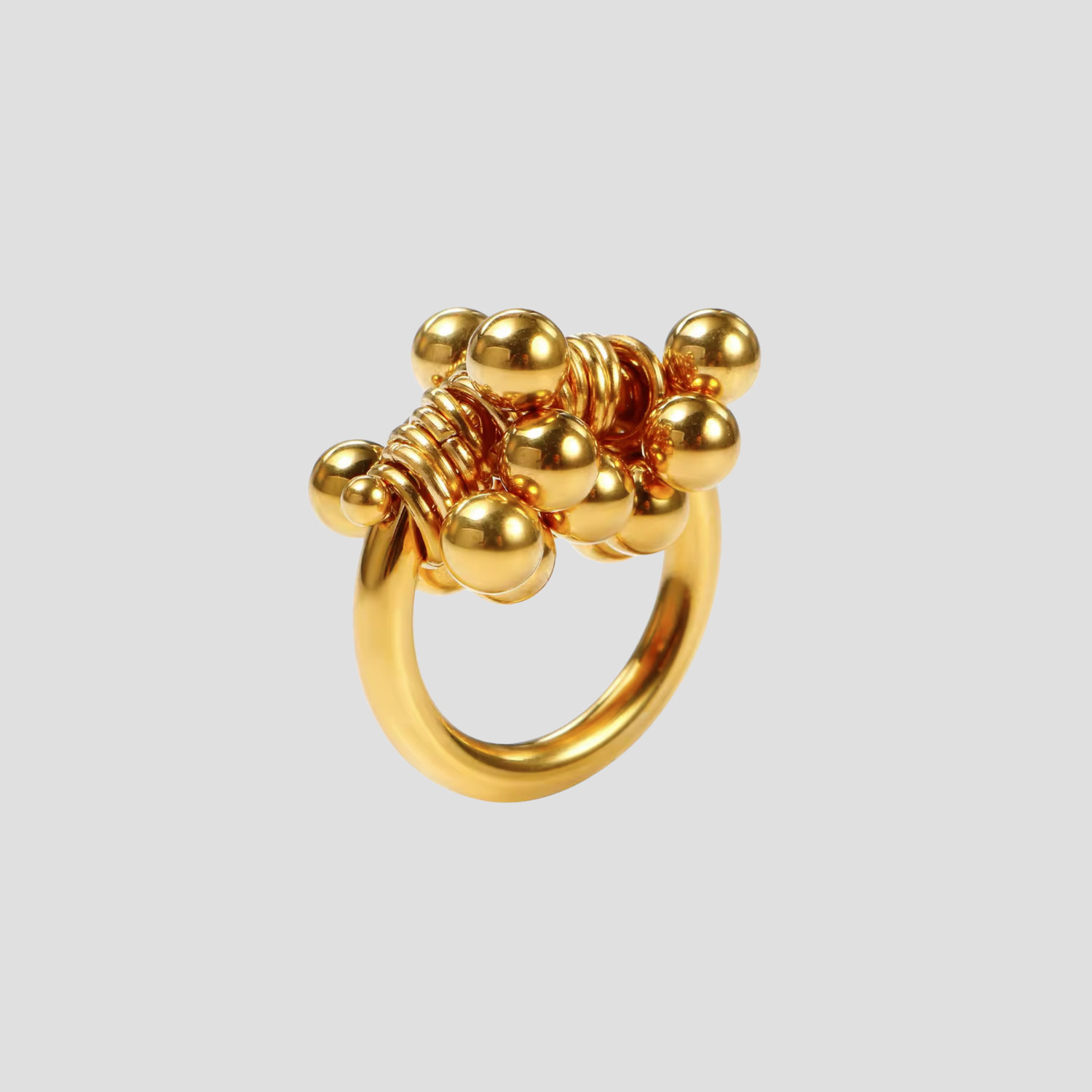 Fiesta 18k gold cluster ring stainless steel sculptural bead design GRISÉ NYC