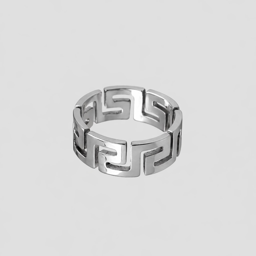 GRISÉ NYC Greek Key Silver Band Ring stainless steel geometric statement ring