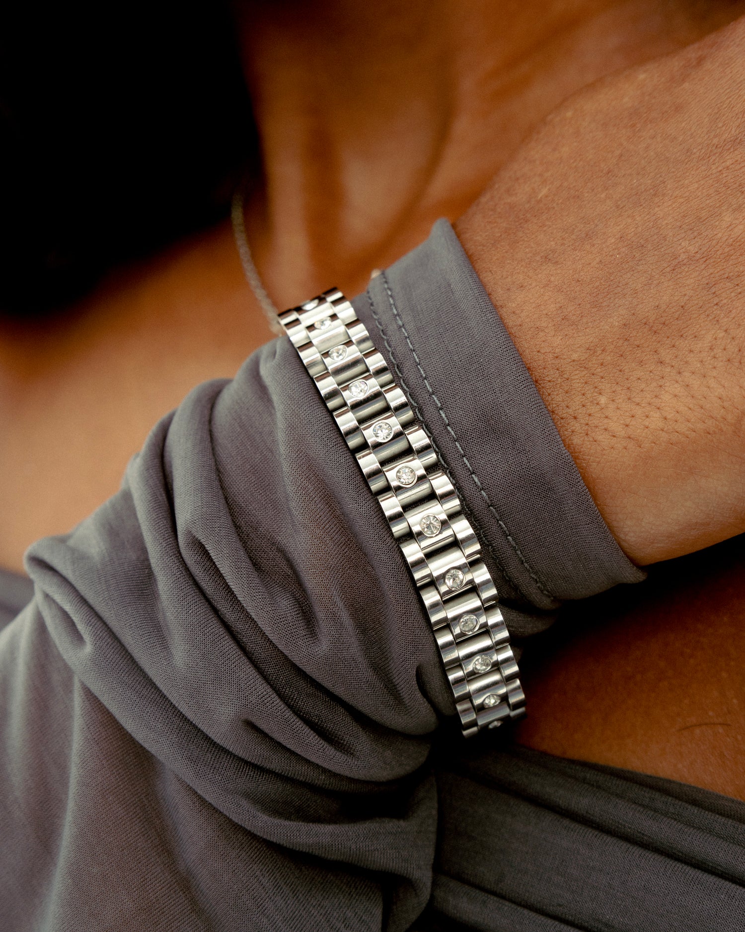 Cubic zirconia bracelet styled on wrist