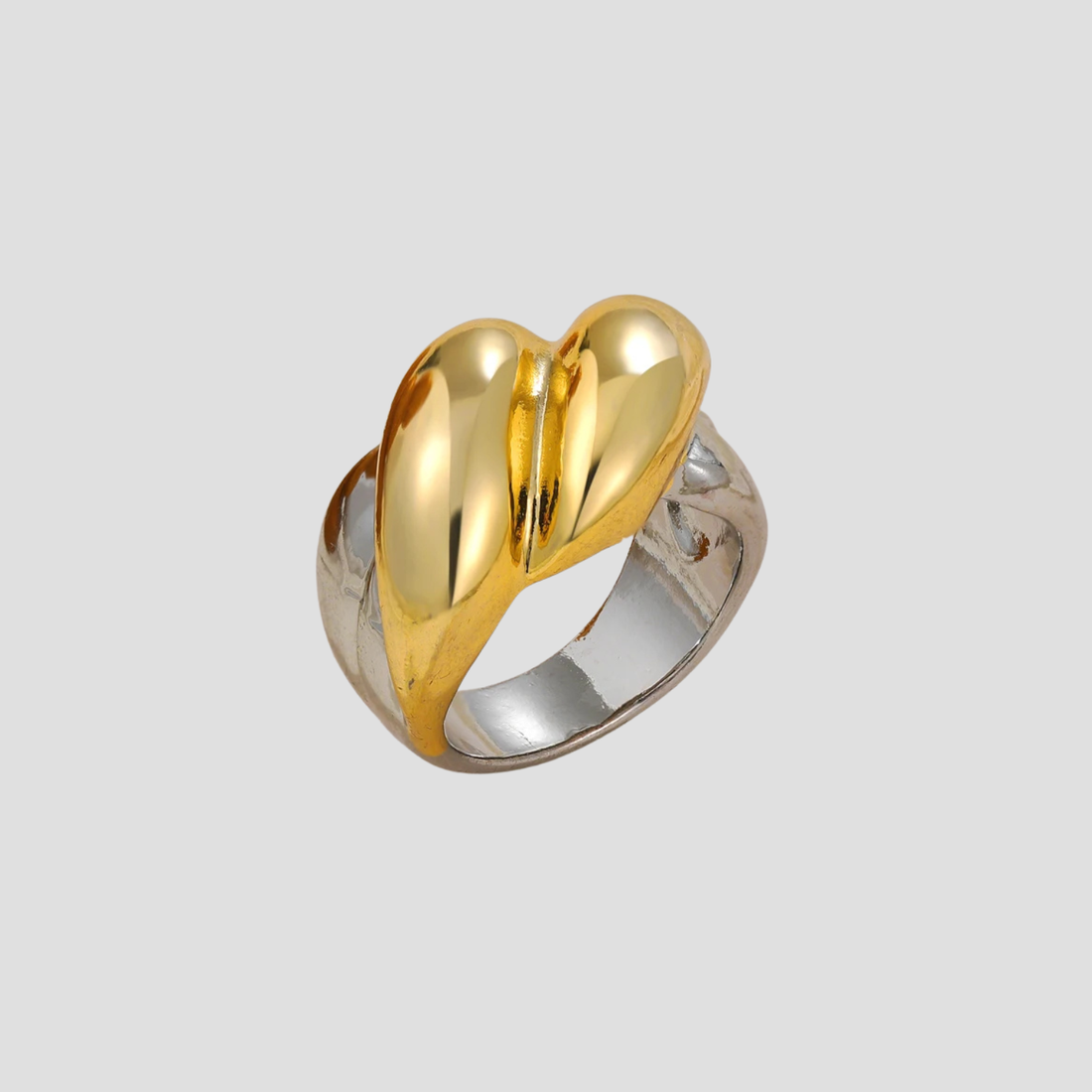 GRISÉ NYC 2-Tone XL Bubble Ring in silver stainless steel with bold 18k gold plated bubble detail on gray background