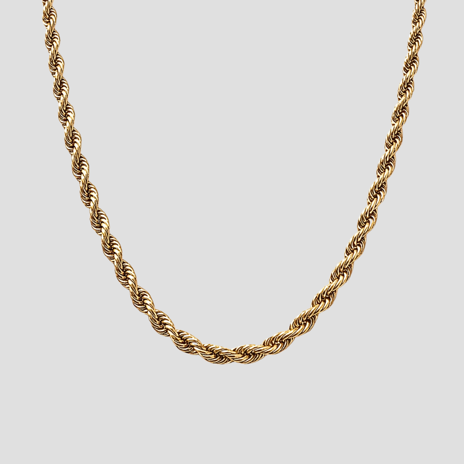 3mm rope chain necklace in 18k gold plated stainless steel with twisted link design by GRISÉ NYC.