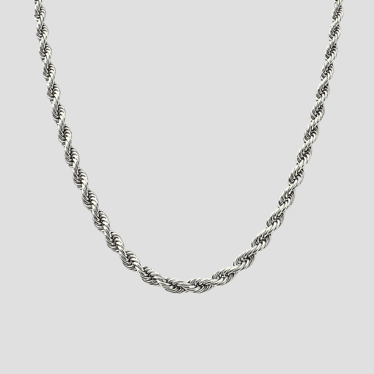 3mm rope chain necklace in silver stainless steel with twisted rope link design by GRISÉ NYC.