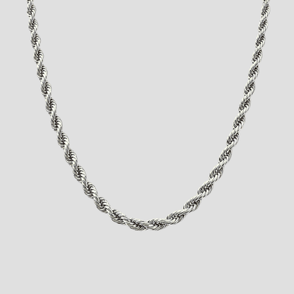 3mm rope chain necklace in silver stainless steel with twisted rope link design by GRISÉ NYC.