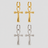Alt Text: GRISÉ NYC Ankh Statement Drop Earrings in gold and silver featuring polished stainless steel ankh cross pendants suspended from hinged hoop earrings.