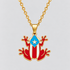 Gold Puerto Rican Coquí Frog Necklace by GRISÉ NYC featuring red, white, and blue enamel flag detailing on a gold chain.