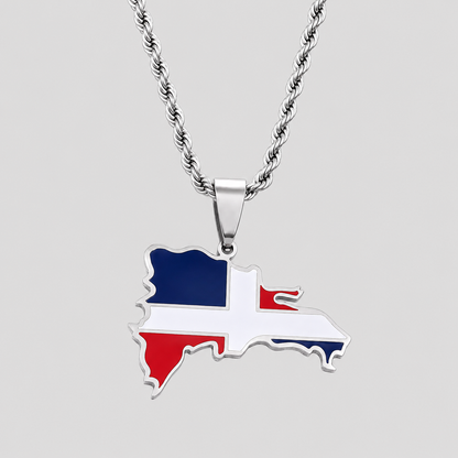 GRISÉ NYC Dominican Republic enamel pendant rope necklace with national flag blue red white color fill on stainless steel chain.