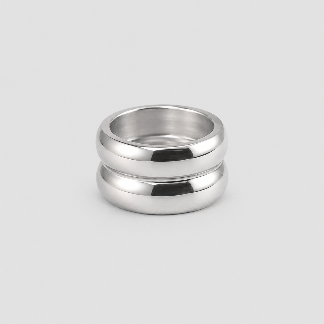 Double Dome Stainless Steel Ring silver layered statement ring front view