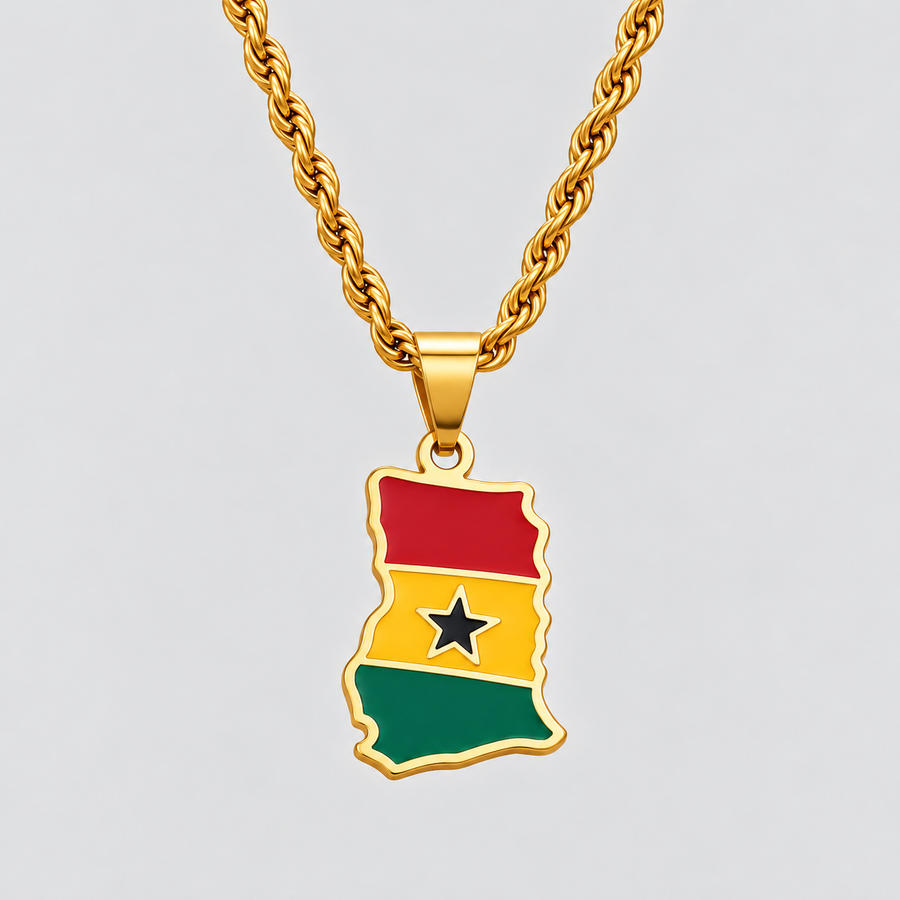 Ghana Map Enamel Pendant Necklace